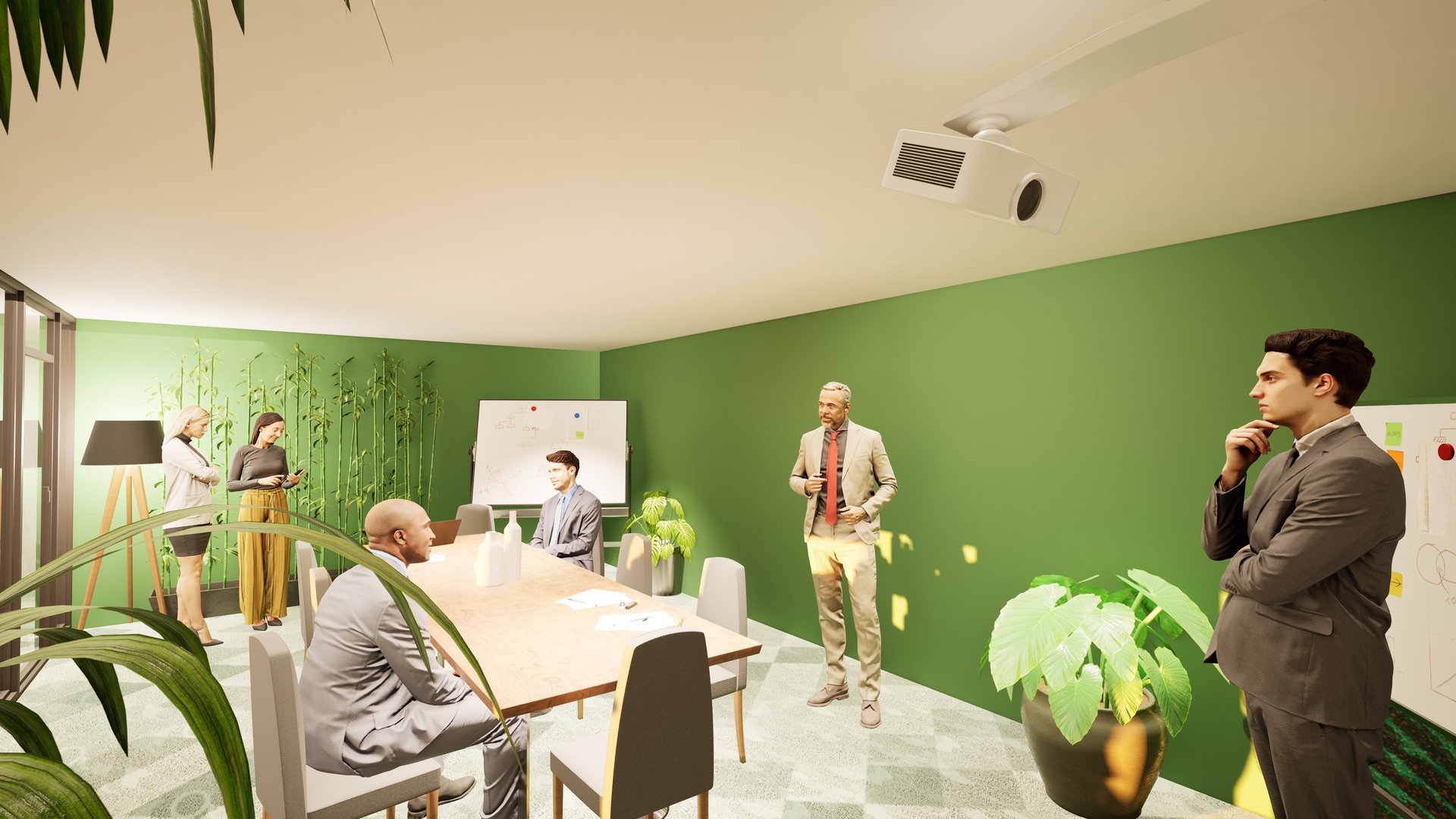 Meeting room with biophilic planting