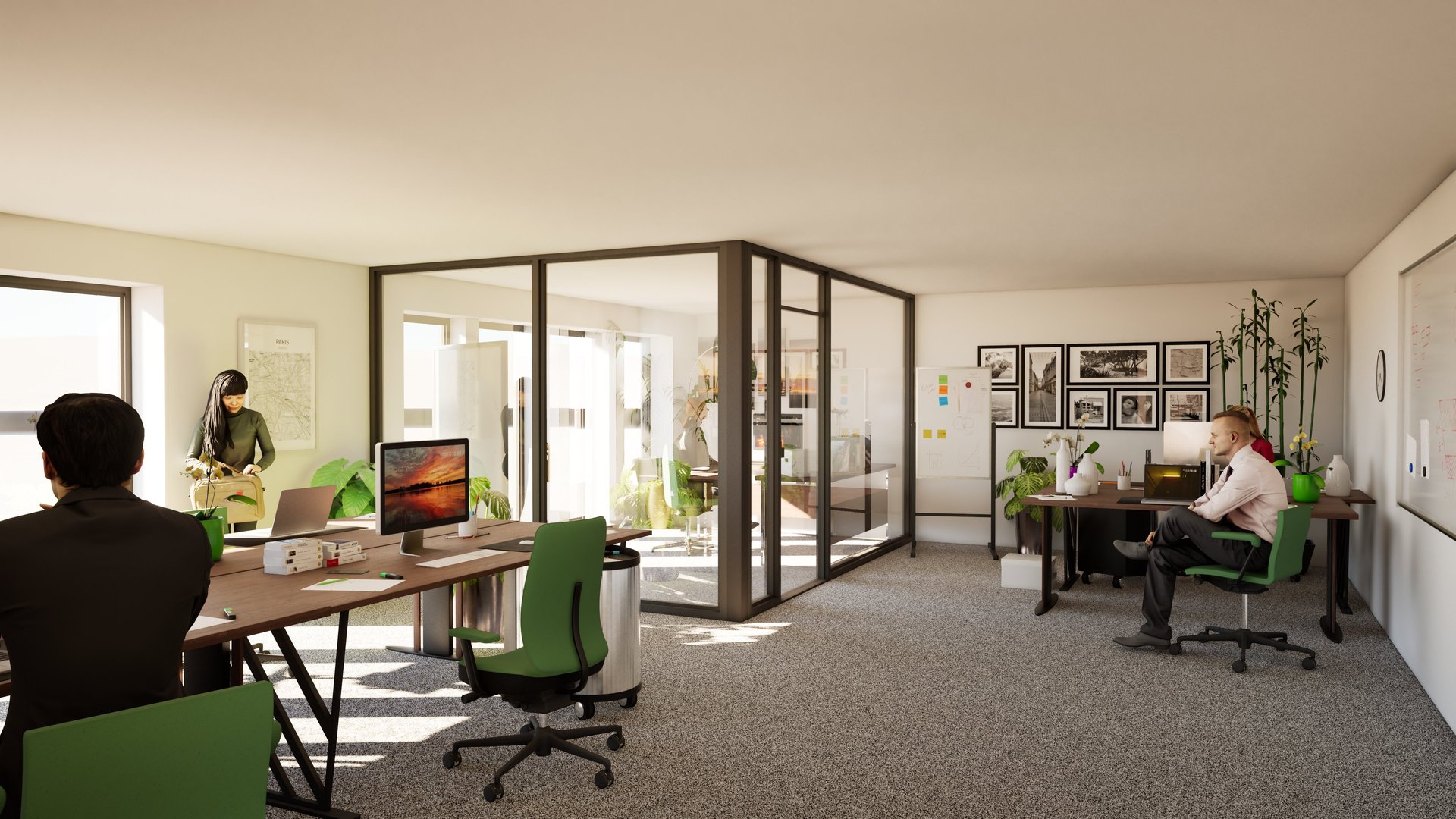 Open-plan workspace with glazed partitions
